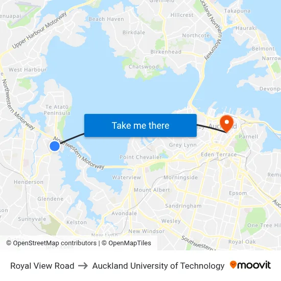 Royal View Road to Auckland University of Technology map
