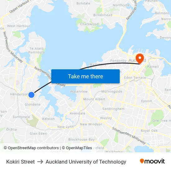 Kokiri Street to Auckland University of Technology map