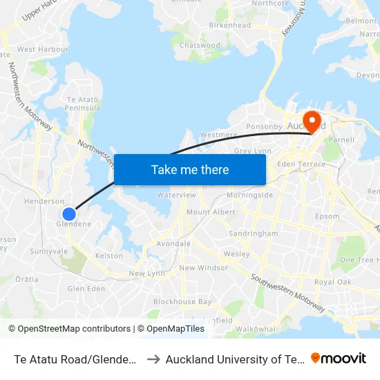 Te Atatu Road/Glendene Shops to Auckland University of Technology map