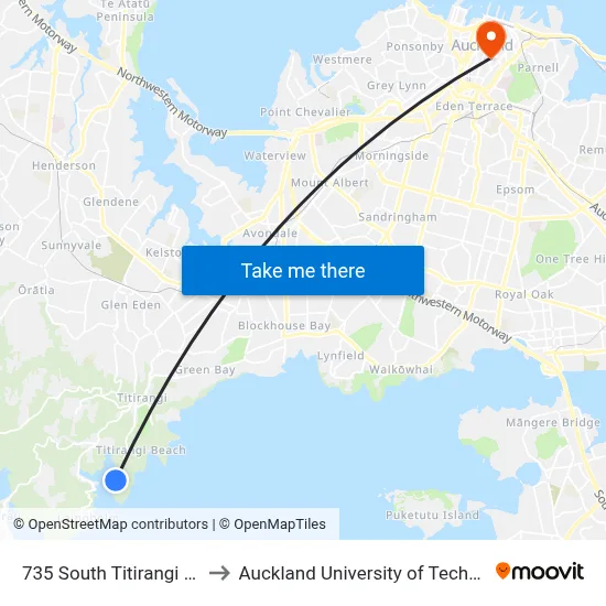 735 South Titirangi Road to Auckland University of Technology map