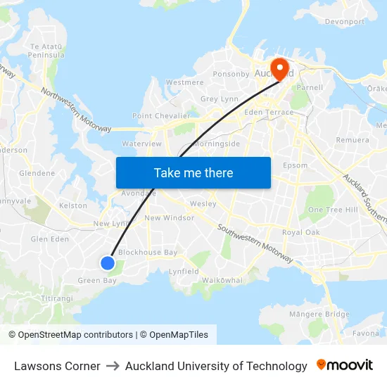 Lawsons Corner to Auckland University of Technology map