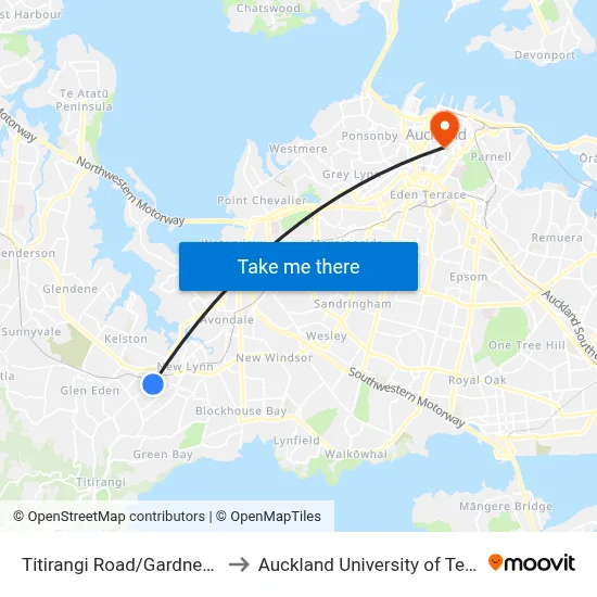 Titirangi Road/Gardner Avenue to Auckland University of Technology map