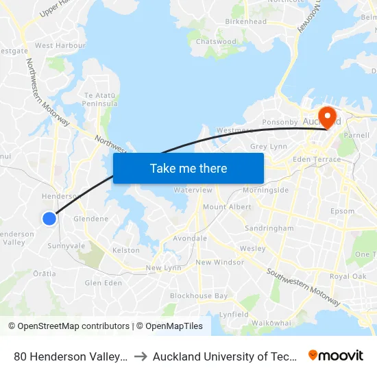 80 Henderson Valley Road to Auckland University of Technology map
