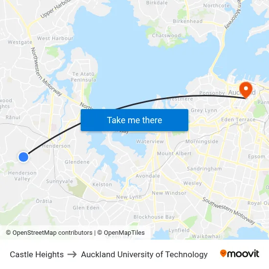 Castle Heights to Auckland University of Technology map