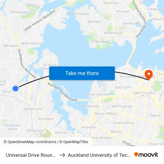 Universal Drive Roundabout to Auckland University of Technology map