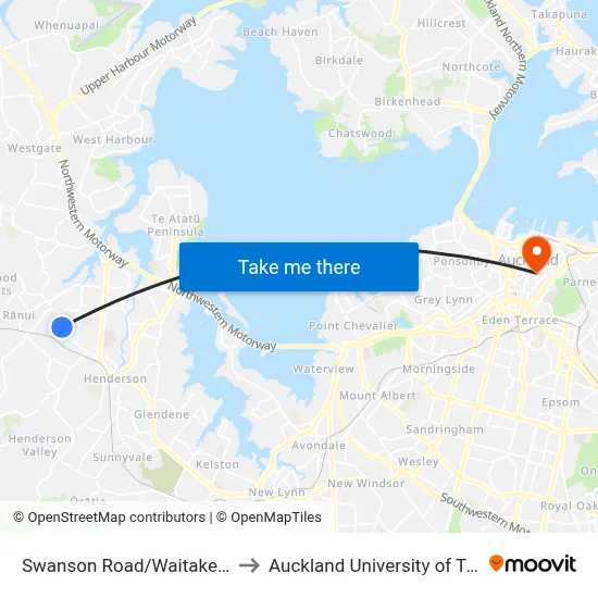 Swanson Road/Waitakere College to Auckland University of Technology map