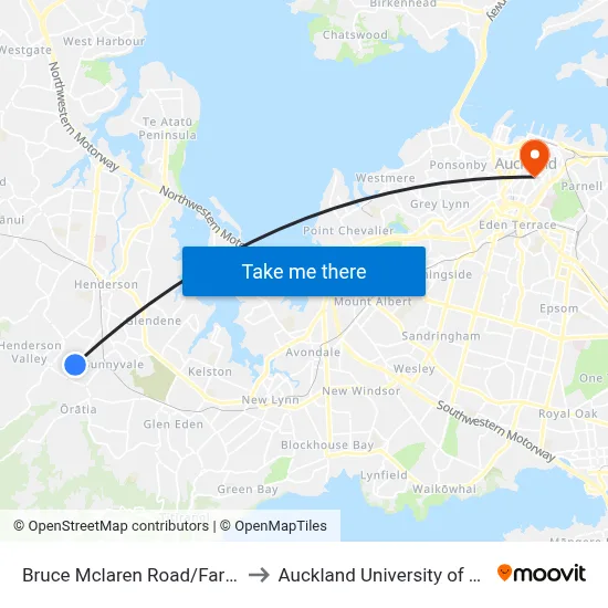 Bruce Mclaren Road/Farwood Drive to Auckland University of Technology map