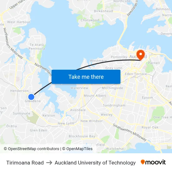 Tirimoana Road to Auckland University of Technology map