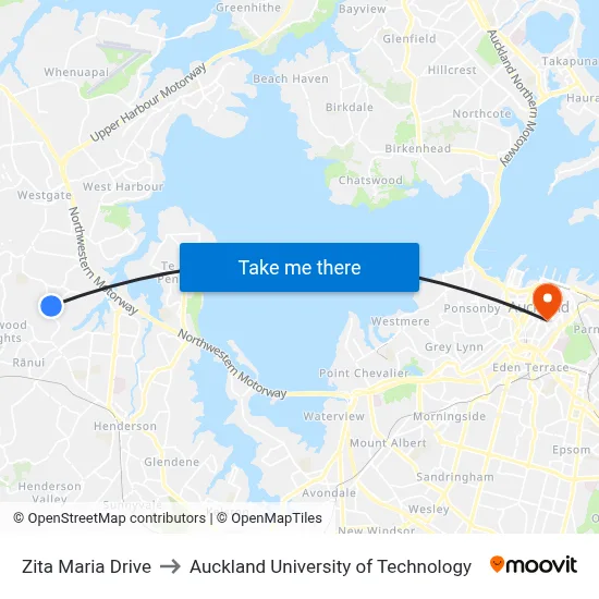 Zita Maria Drive to Auckland University of Technology map