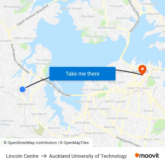 Lincoln Centre to Auckland University of Technology map