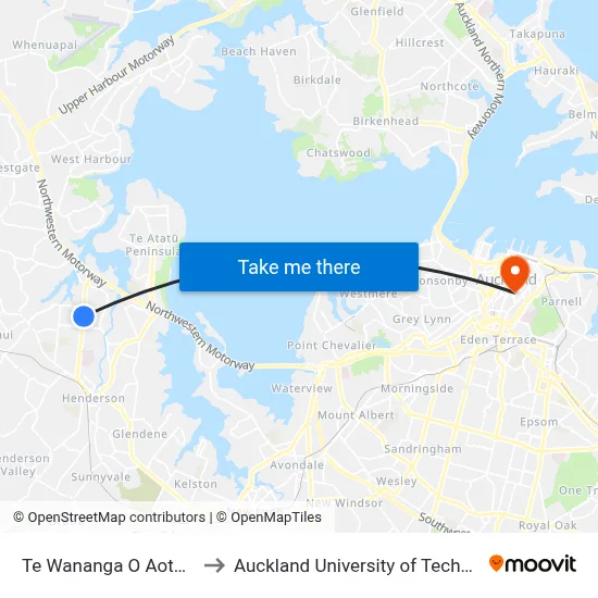 Te Wananga O Aotearoa to Auckland University of Technology map