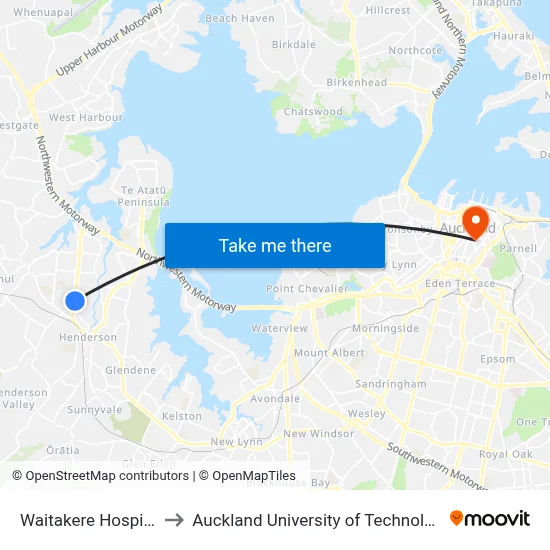 Waitakere Hospital to Auckland University of Technology map
