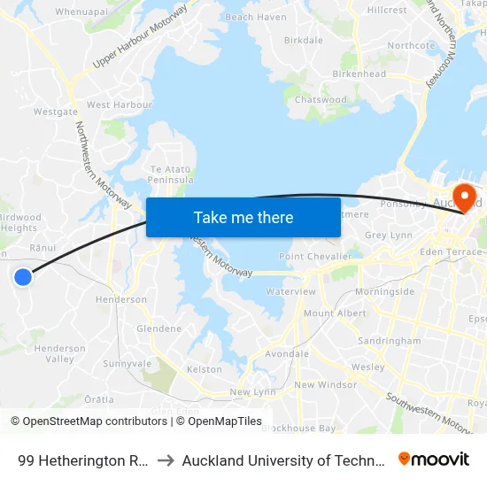 99 Hetherington Road to Auckland University of Technology map