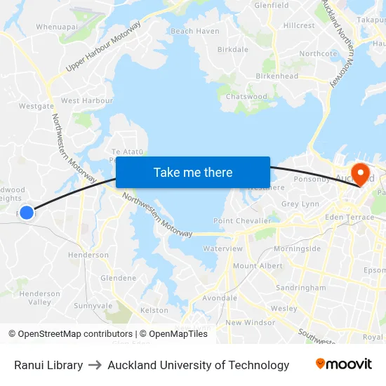 Ranui Library to Auckland University of Technology map