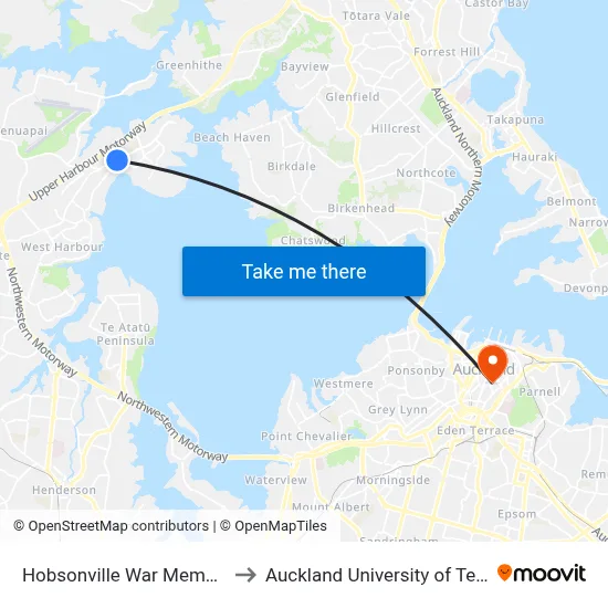Hobsonville War Memorial Park to Auckland University of Technology map