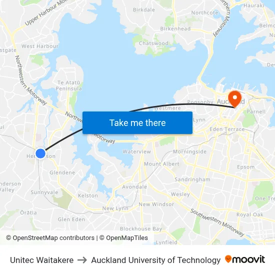 Unitec Waitakere to Auckland University of Technology map