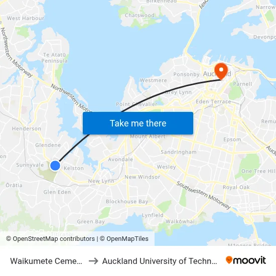 Waikumete Cemetery to Auckland University of Technology map