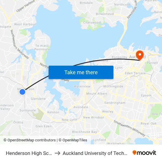 Henderson High School to Auckland University of Technology map