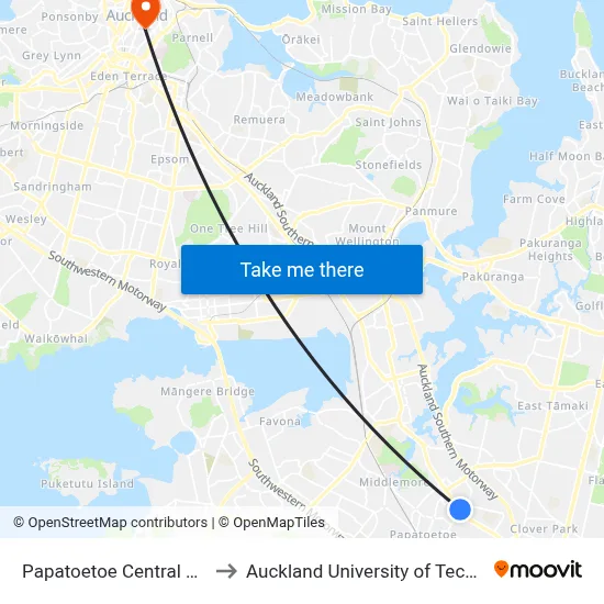Papatoetoe Central School to Auckland University of Technology map