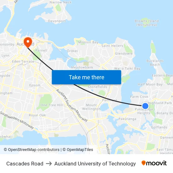 Cascades Road to Auckland University of Technology map