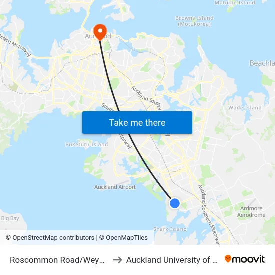 Roscommon Road/Weymouth Road to Auckland University of Technology map