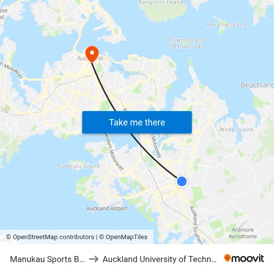 Manukau Sports Bowl to Auckland University of Technology map