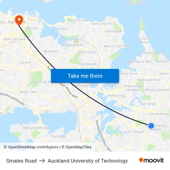 Smales Road to Auckland University of Technology map