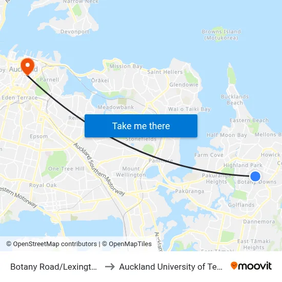Botany Road/Lexington Drive to Auckland University of Technology map