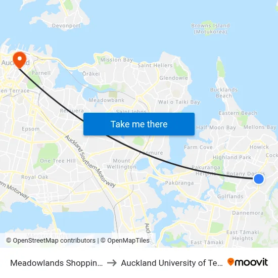 Meadowlands Shopping Centre to Auckland University of Technology map