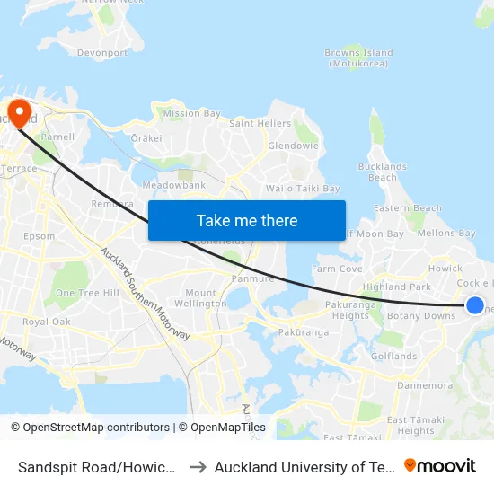 Sandspit Road/Howick College to Auckland University of Technology map