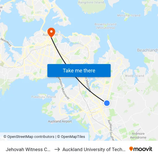 Jehovah Witness Church to Auckland University of Technology map