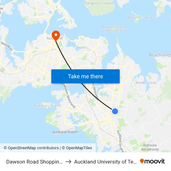 Dawson Road Shopping Centre to Auckland University of Technology map