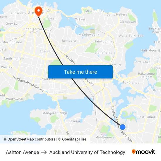 Ashton Avenue to Auckland University of Technology map