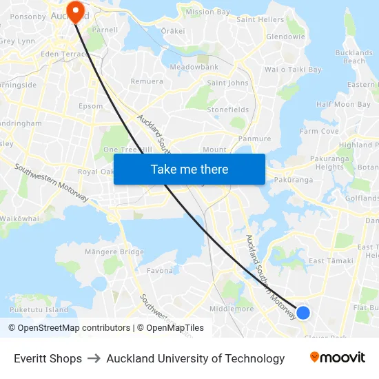 Everitt Shops to Auckland University of Technology map