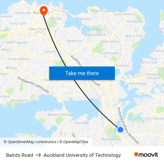 Bairds Road to Auckland University of Technology map