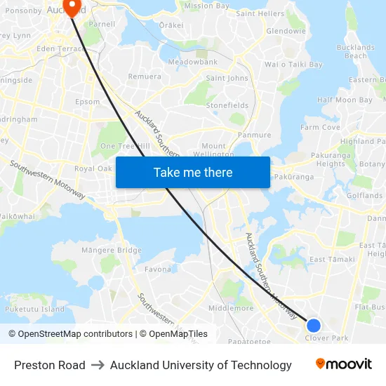 Preston Road to Auckland University of Technology map
