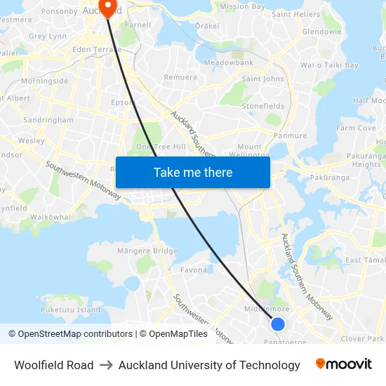 Woolfield Road to Auckland University of Technology map