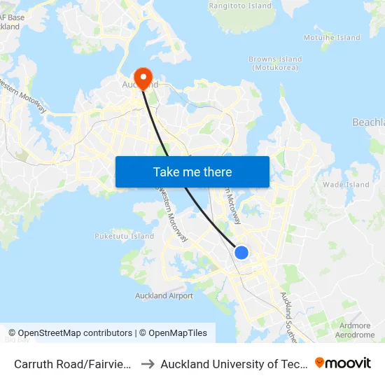 Carruth Road/Fairview Road to Auckland University of Technology map