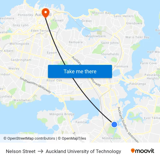Nelson Street to Auckland University of Technology map