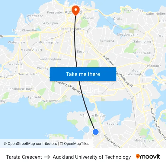 Tarata Crescent to Auckland University of Technology map