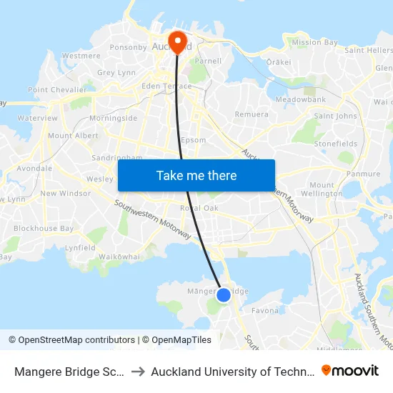 Mangere Bridge School to Auckland University of Technology map