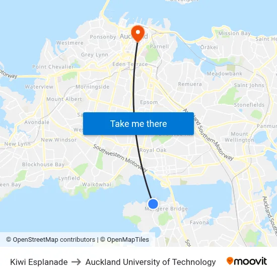 Kiwi Esplanade to Auckland University of Technology map