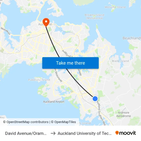 David Avenue/Orams Road to Auckland University of Technology map