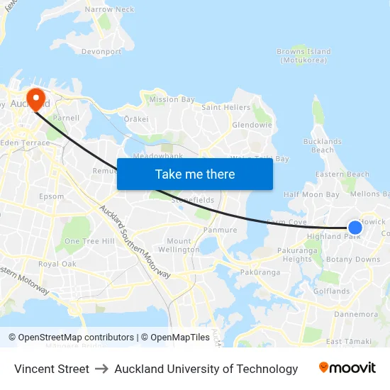 Vincent Street to Auckland University of Technology map