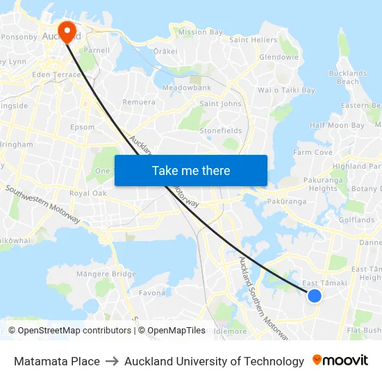 Matamata Place to Auckland University of Technology map