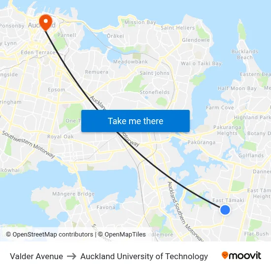 Valder Avenue to Auckland University of Technology map