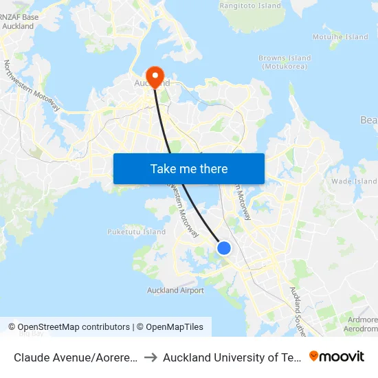 Claude Avenue/Aorere College to Auckland University of Technology map