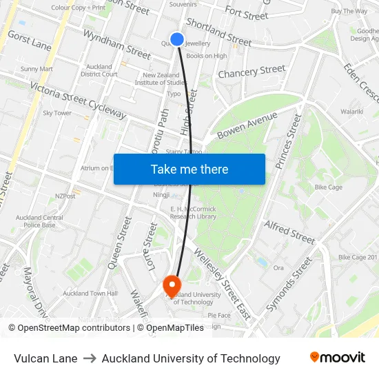 Vulcan Lane to Auckland University of Technology map