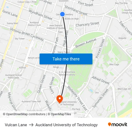 Vulcan Lane to Auckland University of Technology map