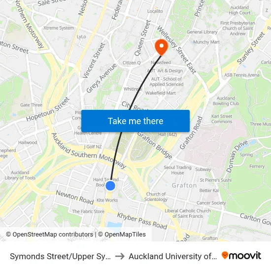 Symonds Street/Upper Symonds Street to Auckland University of Technology map